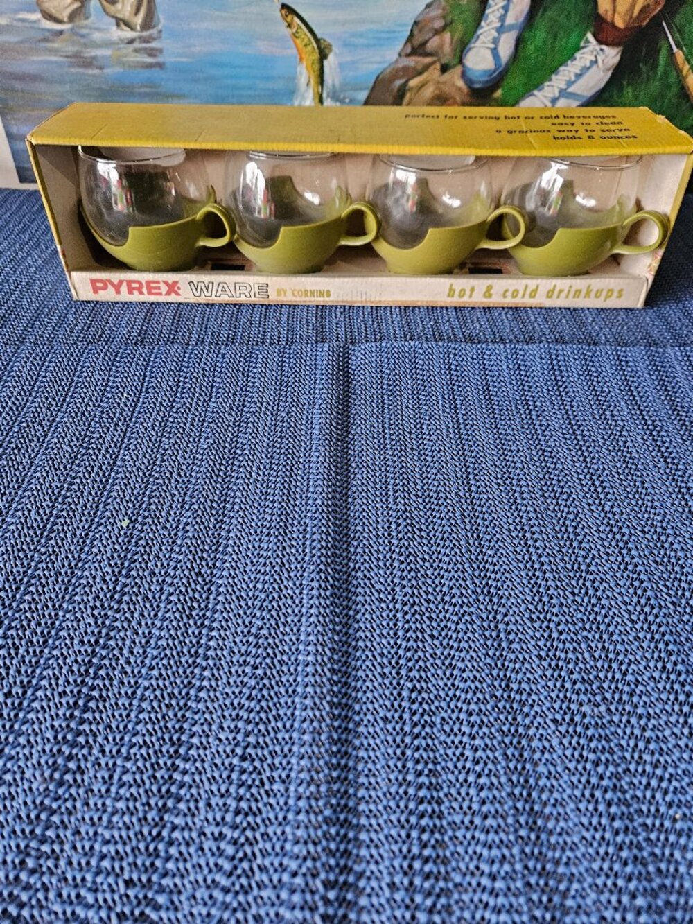 Vintage Pyrex Drink Ware "Drinkups" Set of 4,  avocado green (G1)